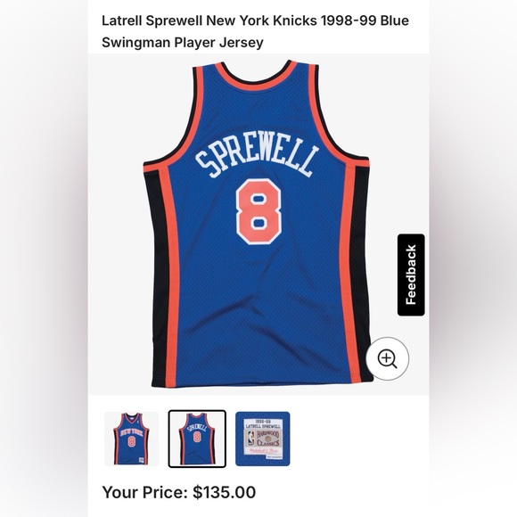 Latrell Sprewell New York Knicks 98-99 Blue Mitchell & Ness NBA Swingman Jersey - Picture 7 of 16